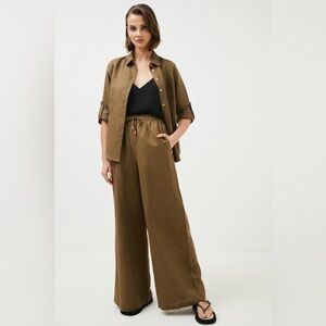 Karen Millen Linen Viscose Woven Wide Leg Pants Sz 6 Modern Lagenlook Coastal 14